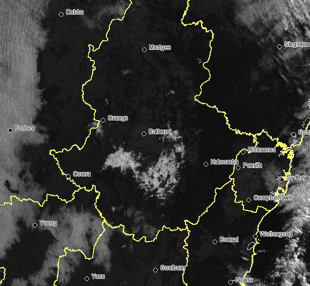 snow visible on satellite image over the NSW Central Tablelands