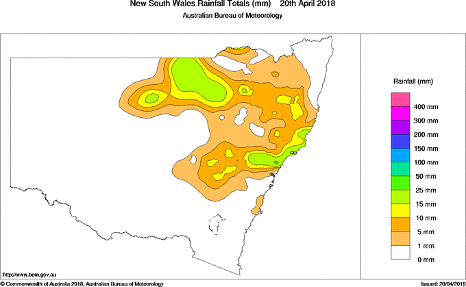 Rainfall in the 24 hours to 9am today