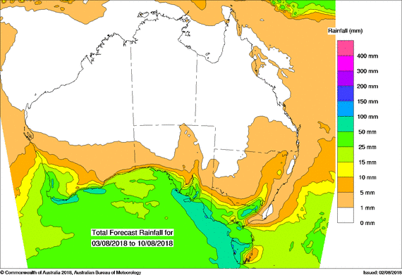 PME rainfall forecast across the next week over Australia
