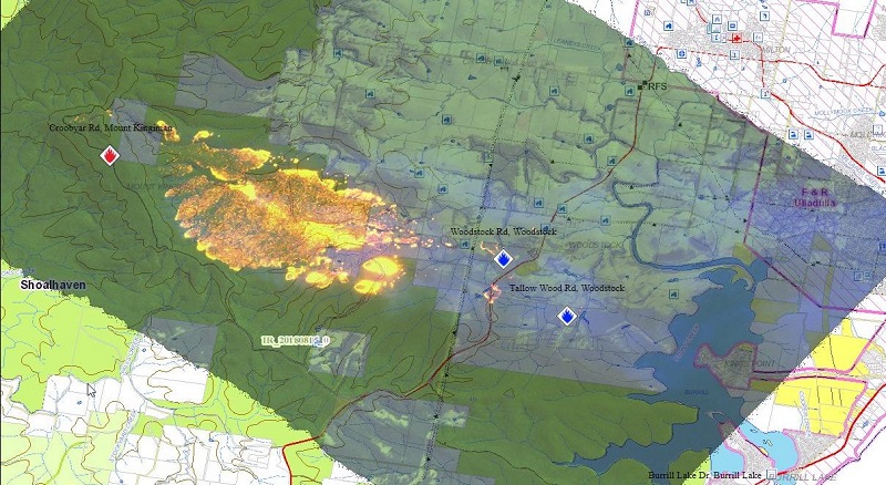 Fire front map of the Mount Kingiman fire on 15/08/18