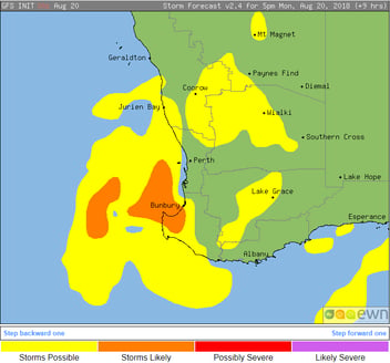 GFS thunderstorm probabilities, 5pm and 8pm WSTa