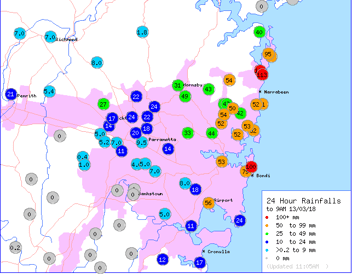 24 Hour Rainfalls in Sydney