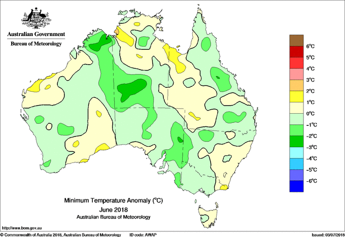 Anomaly charts of mean daily maximum, minimum temperatures and rainfall deciles