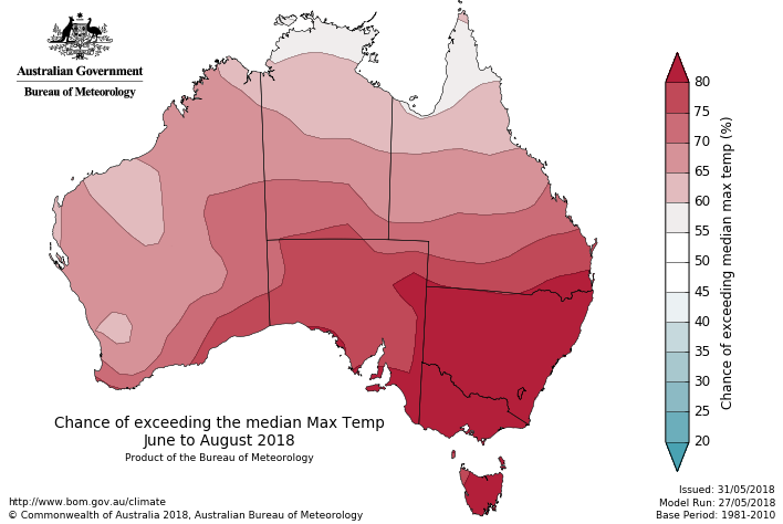 Temperature outlook for winter across Australia