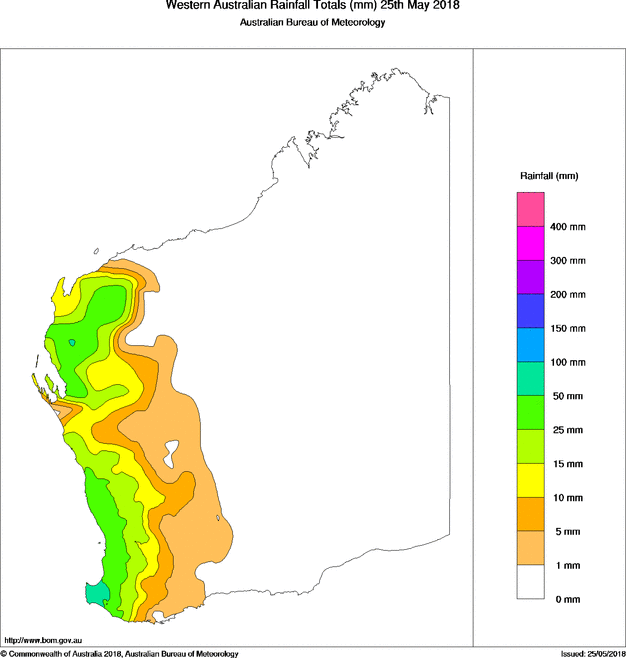 Rainfall totals recorded to 9am Friday 25 Ma