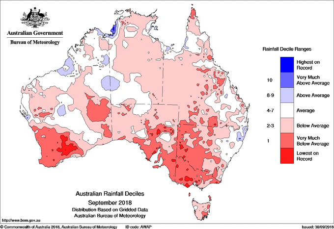 Australian Rainfall Deciles - October 2nd, 2018