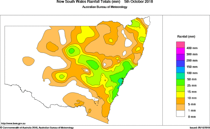 NSW Rainfall Accumulation Totals - October 5th, 2018