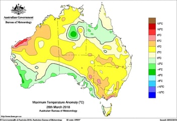 Image of Maximum Temperature Anomaly on 28 March 2018 for Northwest Australia 