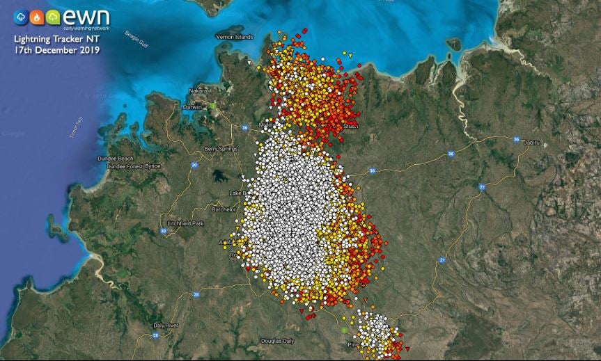 EWN lightning tracker as severe storms sweep across the NT
