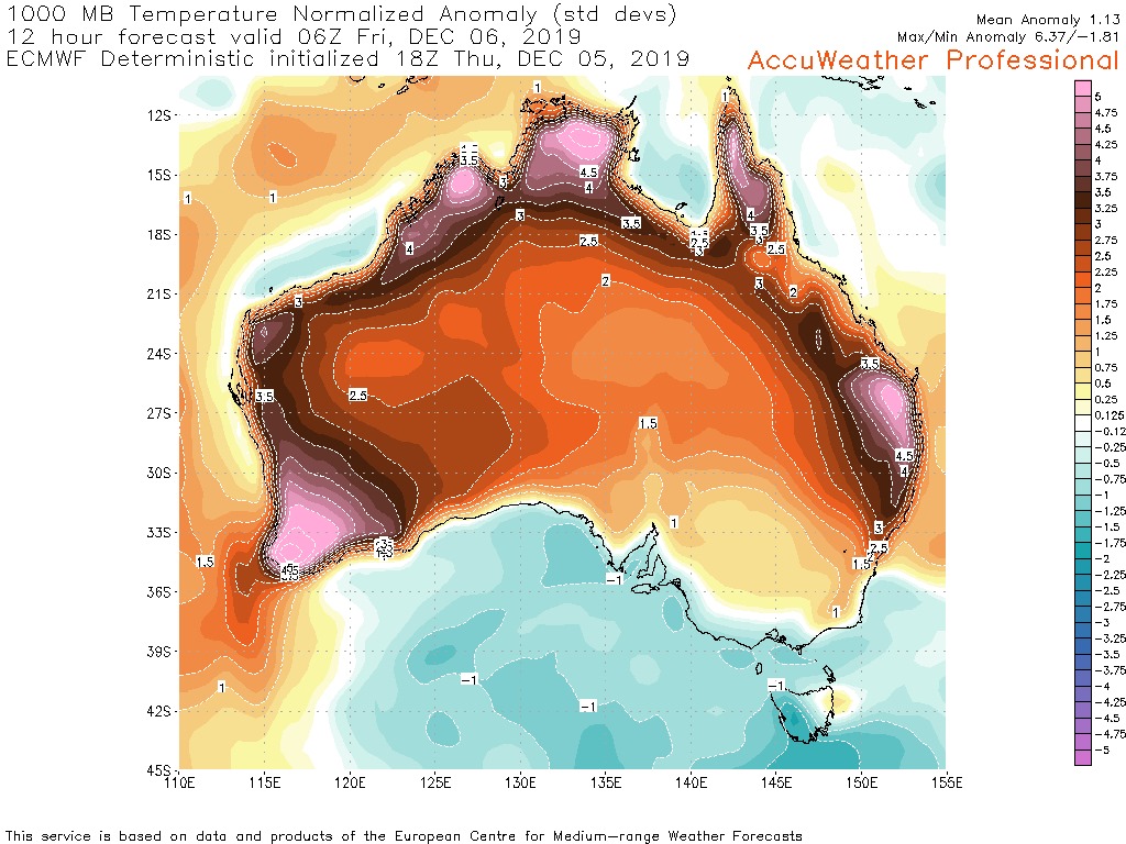 Temperature anomolies across Australia (Source: AccuWeather Professional)