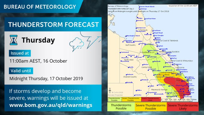 Bureau of Meteorology thunderstorm forecast. Thursday 16th October.