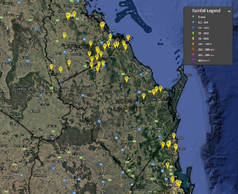 Capricornia and Wide Bay and Burnett Rainfall Observations >50mm. 24 hours to 9:00am - October 12th, 2019