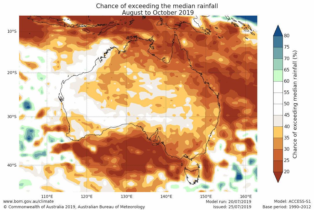 Rainfall outlook for August-October in Australia