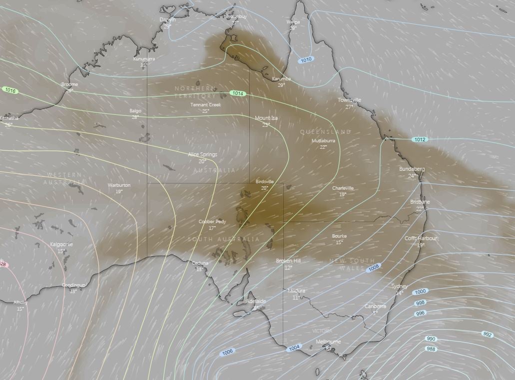 Windy.com dust output for Friday 9/08/2019