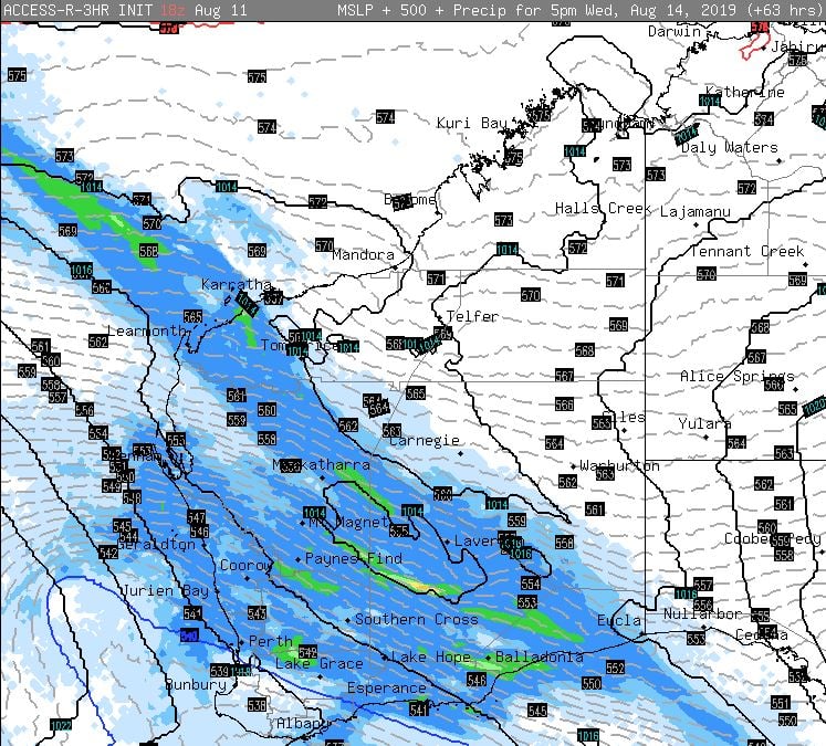 Access R precipitation values, Wednesday afternoon.