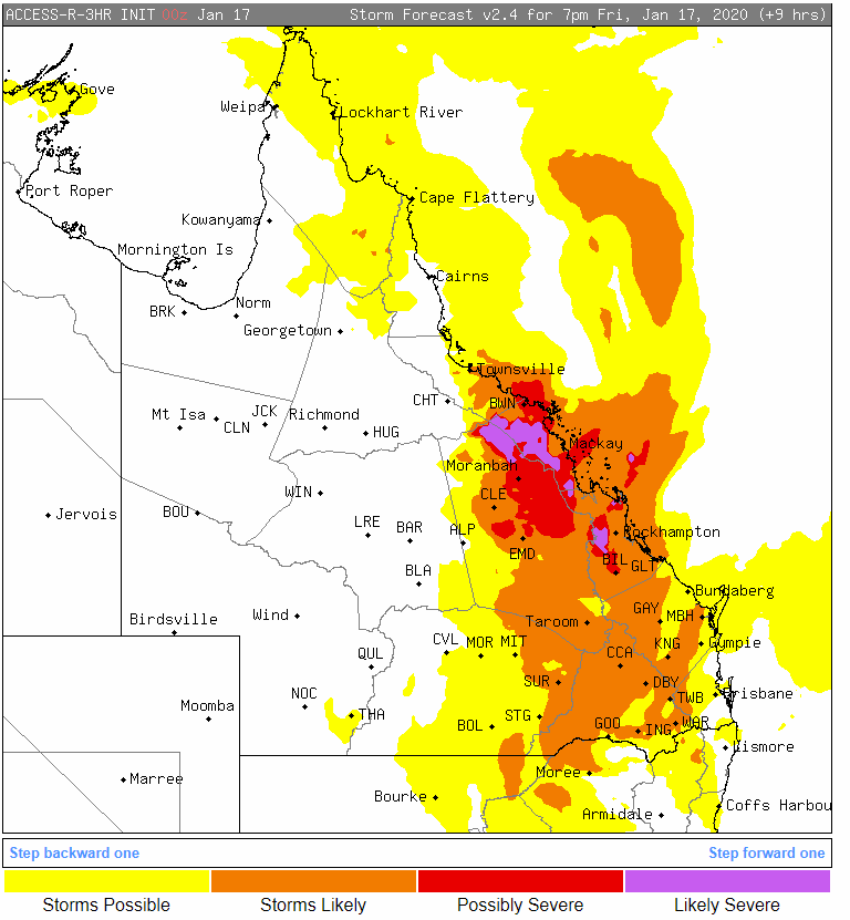 Thunderstorm forecast across QLD for Friday 17th January, 2020 (Source: Stormcast)