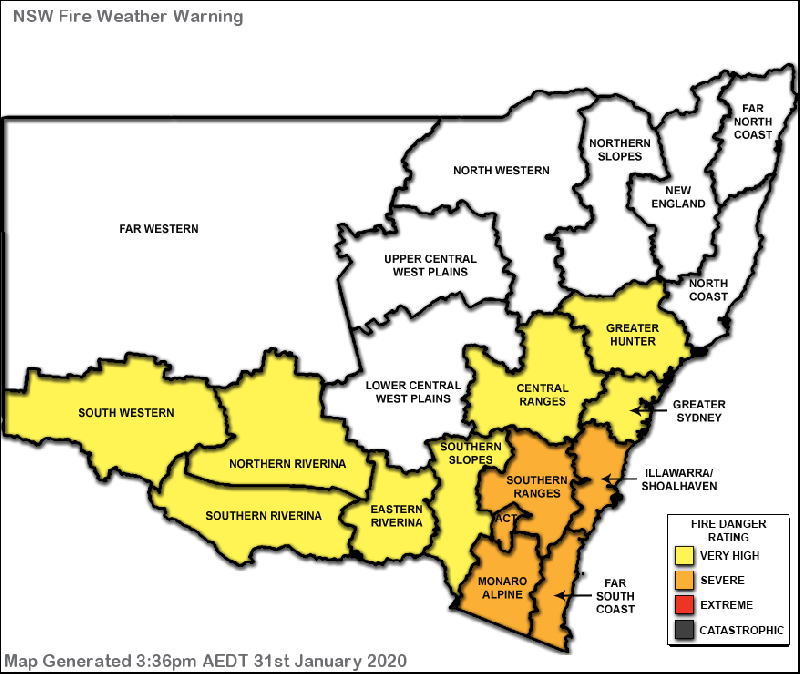 New South Wales Fire Weather Warning for Saturday, 1st February, 2020