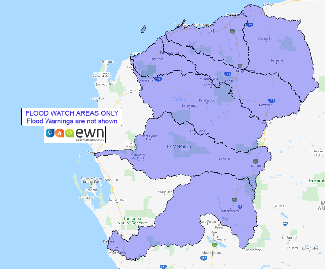 EWN generated flood watch map for the Pilbara region
