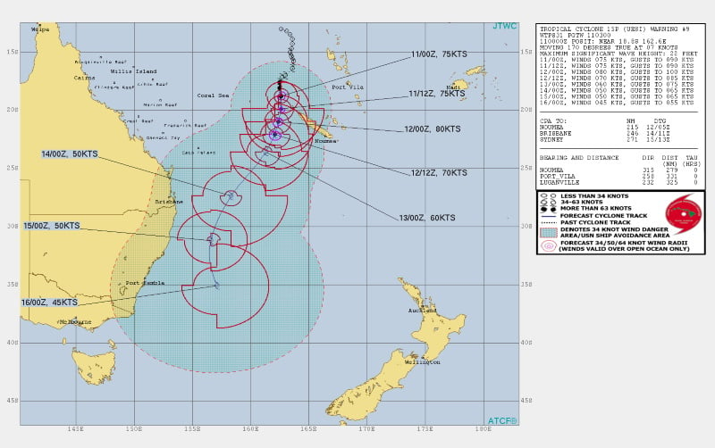 Predicted track of Tropical Cyclone Uesi over the next week (Source: Joint Typhoon Warning Centre)