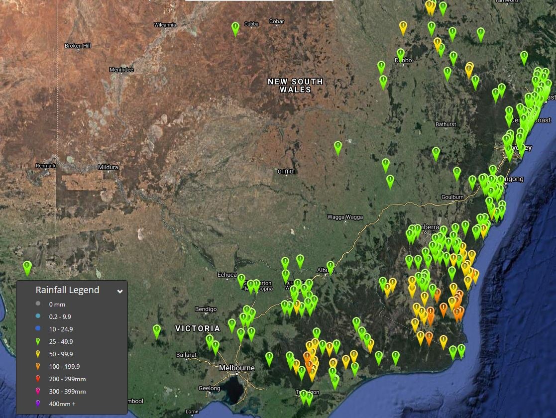 96 hour rainfall totals to 9am 14/07/2020 - Southeastern Australia