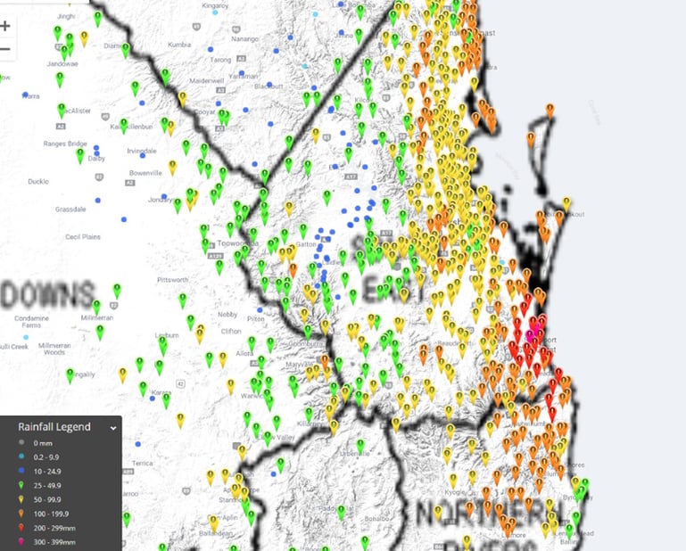 Rainfall recorded in the 24 hours to 9am across Queensland and northeast NSW