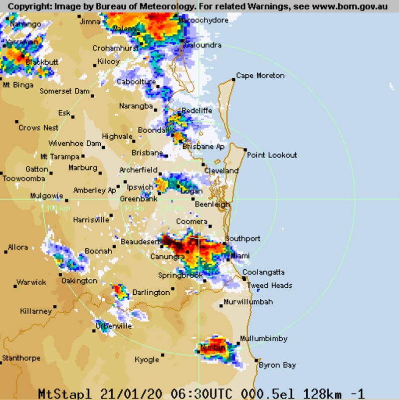 Image 1: Bureau of Meterology Weather Radar - Stapylton as at 4:30pm QLD time