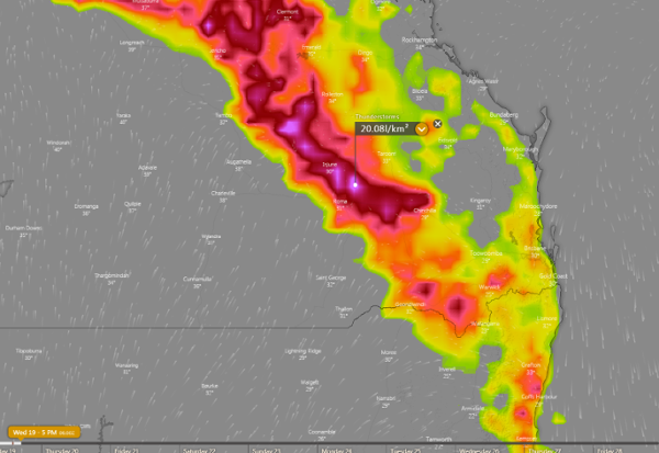 Image 3: Thunderstorm forecast today from ECMWF Model (Source: Windy)