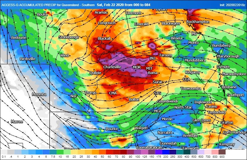 ACCESS G rainfall accumulation next 84hrs. Image via WeatherWatch MetCentre