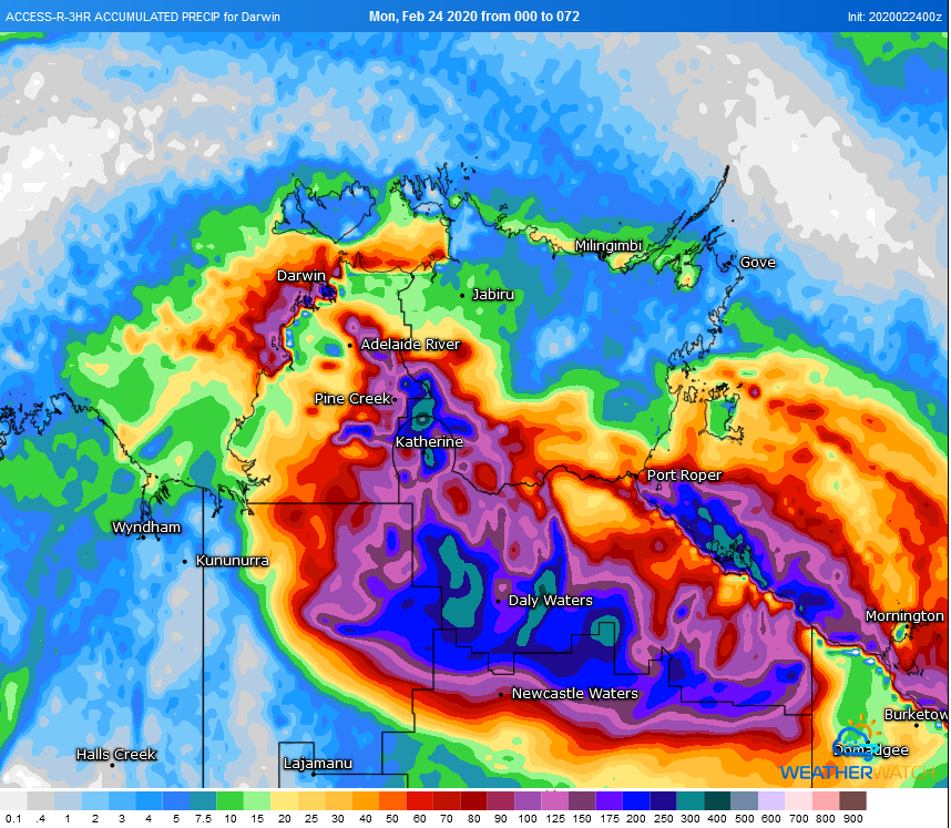 Accumulated precipitation forecast from the ACCESSR model over the next 72 hours