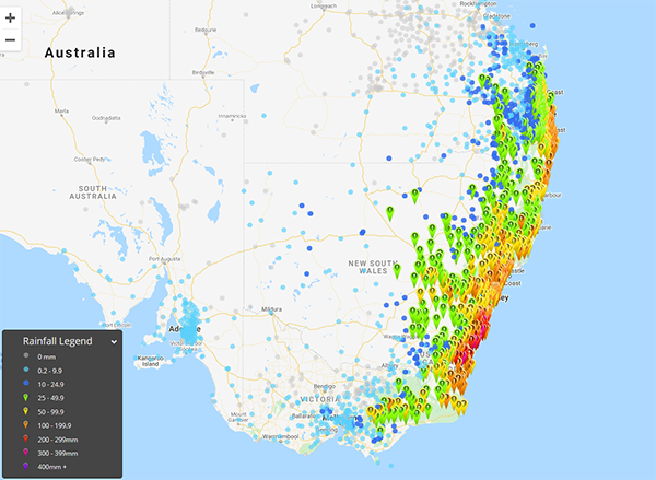 Observed 96 hour rain accumulations to 9am today over eastern Australia, Tuesday 28th July, 2020.