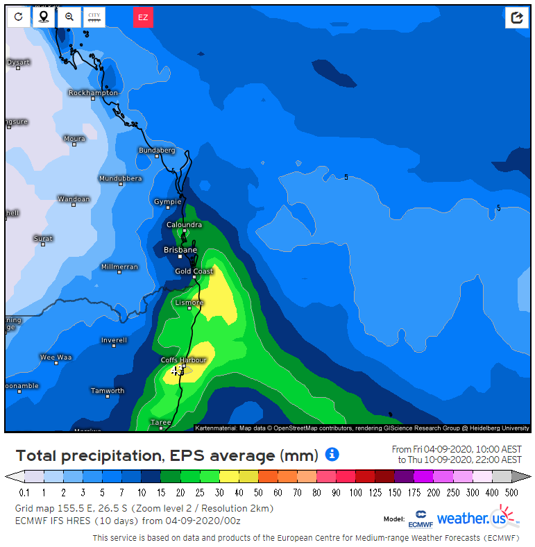 EC model 6-day total rainfall (Source: weather.us)