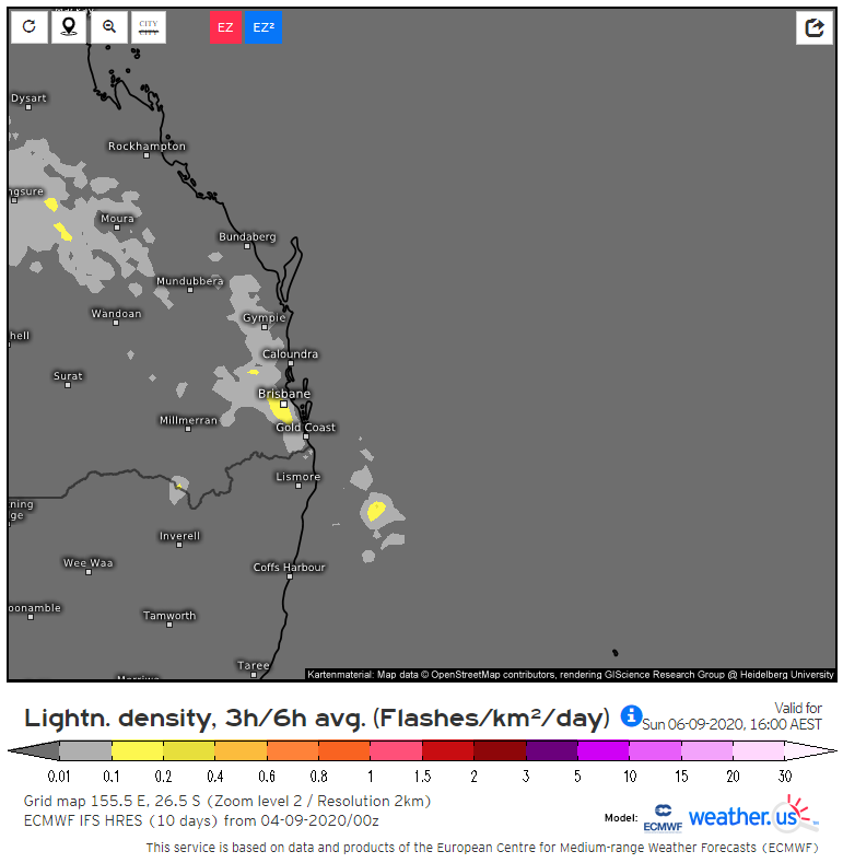 EC model lightning potential for Sunday afternoon (Source: weather.us)