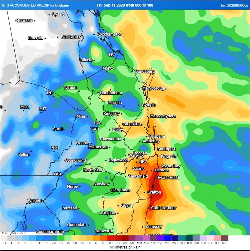 GFS accumulated precipitation next 5 days. Image via WeatherWatch MetCentre.