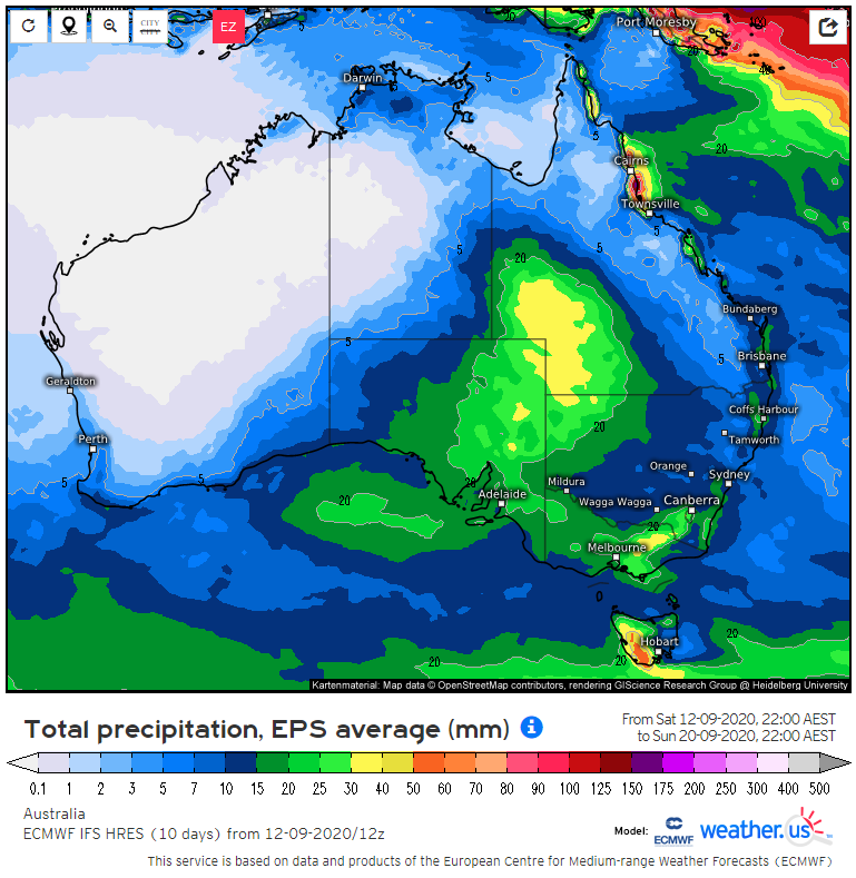 EC ensemble 7 day total rain accumulations (Source: weather.us)