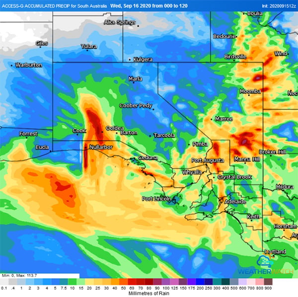 ACCESSG accumulation precipitation next 5 days. Image via Weatherwatch Metcentre