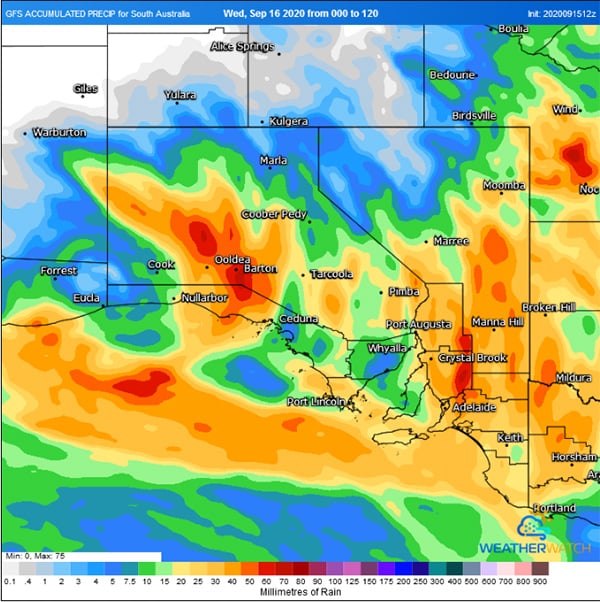 GFS accumulation precipitation next 5 days. Image via Weatherwatch Metcentre