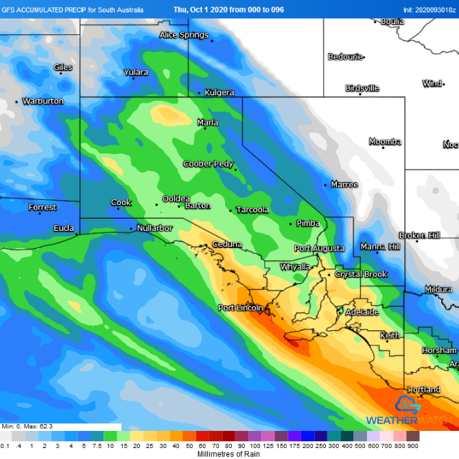 Accumulated precipitation across the next 4 days from the GFS Model (Source: Weatherwatch Metcentre)