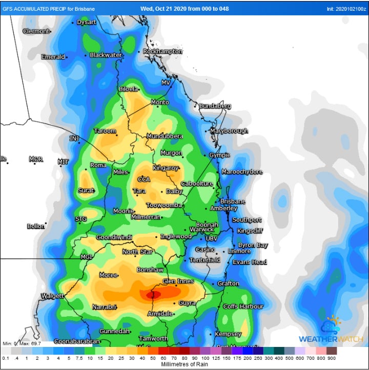 Accumulated rainfall over the next 48 hours (Source: Weatherwatch Metcentre)