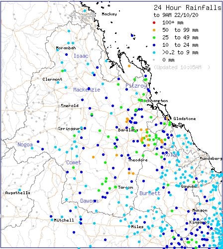 BoM rainfall totals to 9am 22/10/2020