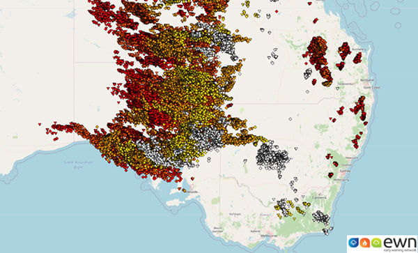Cloud to ground lightning strikes across the last 24 hours