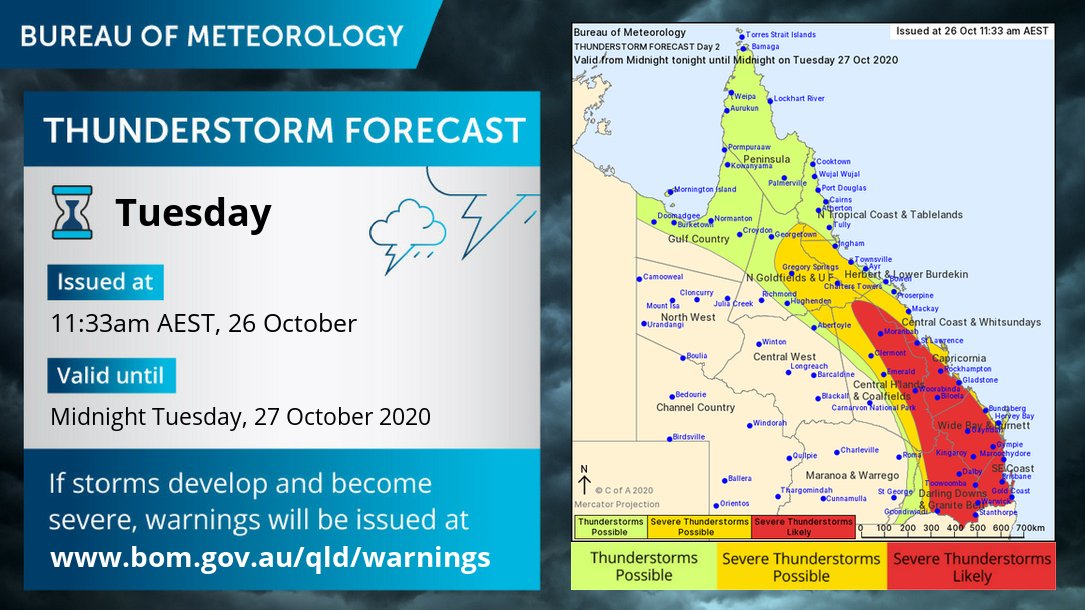 Bureau of Meteorology thunderstorm map. Tuesday 26/10/2020