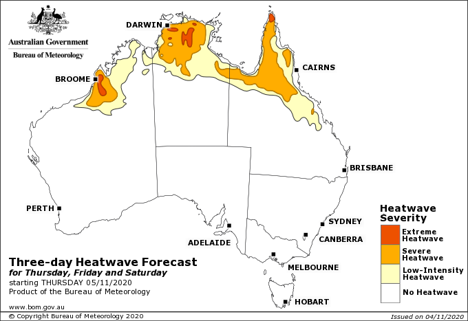 Bureau of Meteorology heatwave forecast map for the next three days