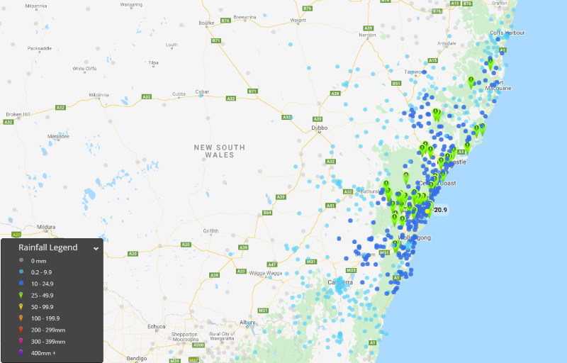 Image 3: 24 hour rain totals to 9am 6/11/2020 across eastern NSW