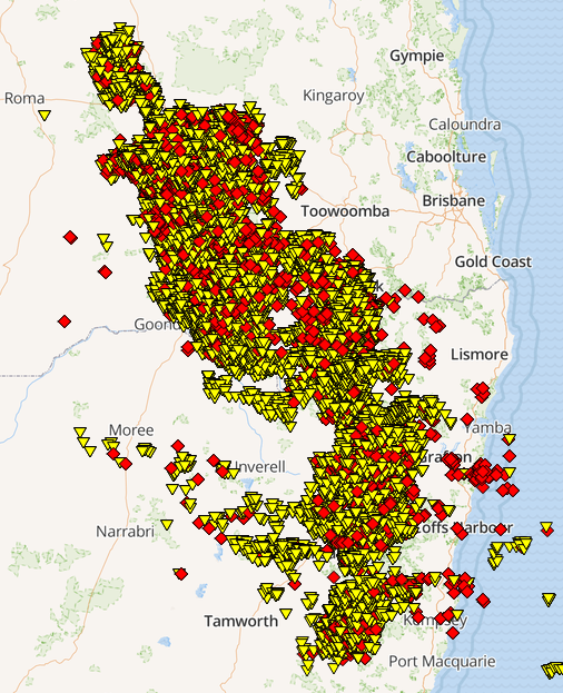 Lightning across northern NSW and southern QLD between midday 02/12/2020 - 3am 03/12/2020