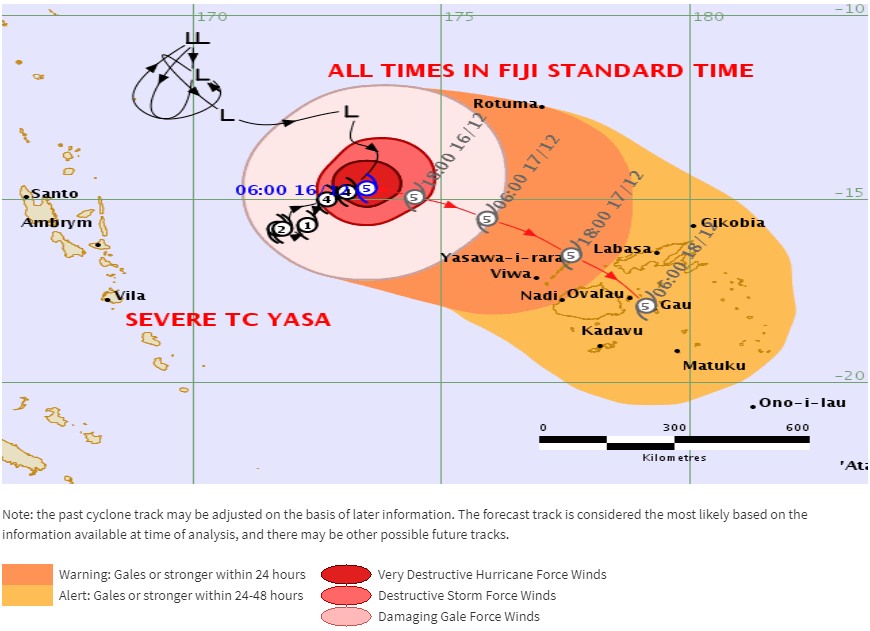 Tropical Cyclone Threat map issued by the Fiji Meteorological Service