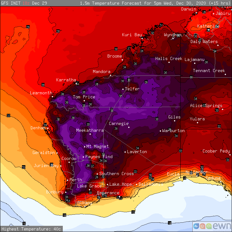 December Heat - Surface temperatures for Western Australia