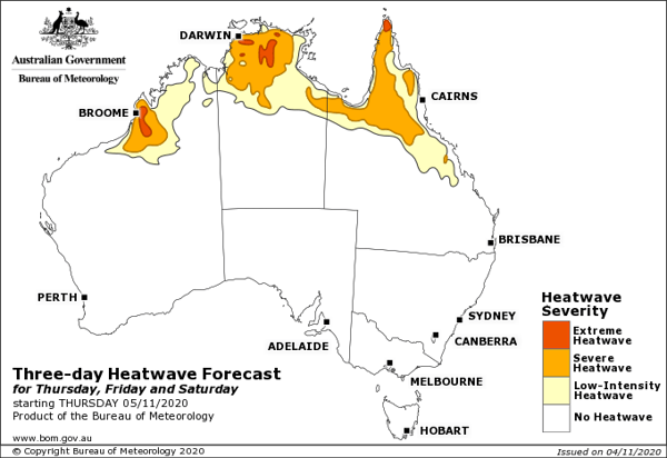 Bureau of Meteorology heatwave forecast map for November