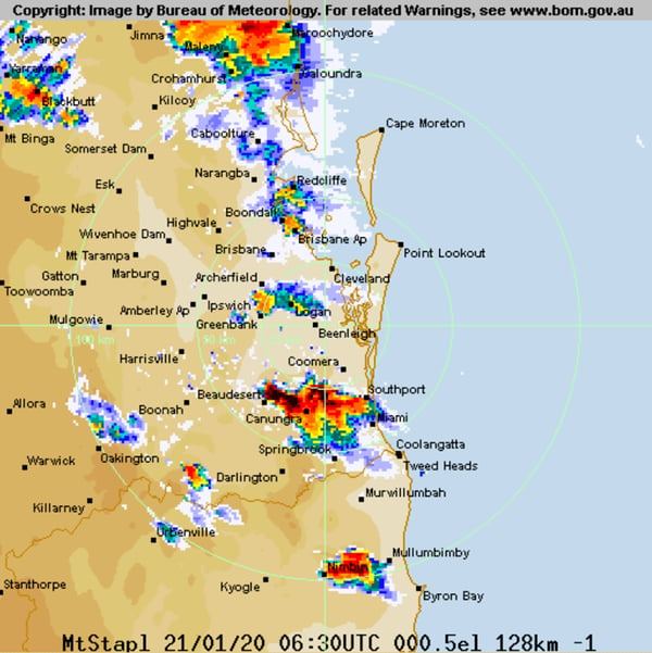 Bureau of Meteorology Weather Radar - Stapylton as at 4:30pm QLD time