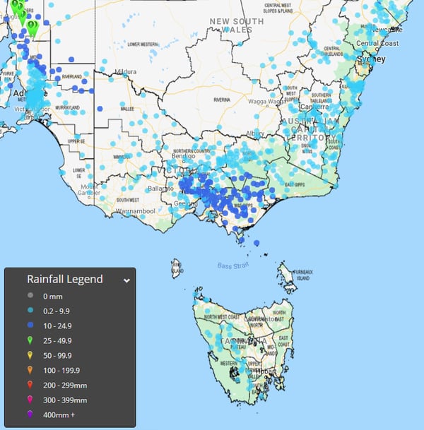 Rainfall amounts across Victoria