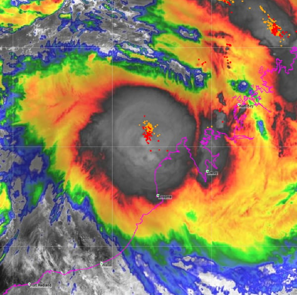 Satellite imagery of Tropical Cyclone Blake adjacent the Kimberley Coast - Monday, 6th January 2020
